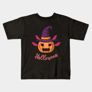 Halloween scary evil pumpkin funny pumpkin head Kids T-Shirt